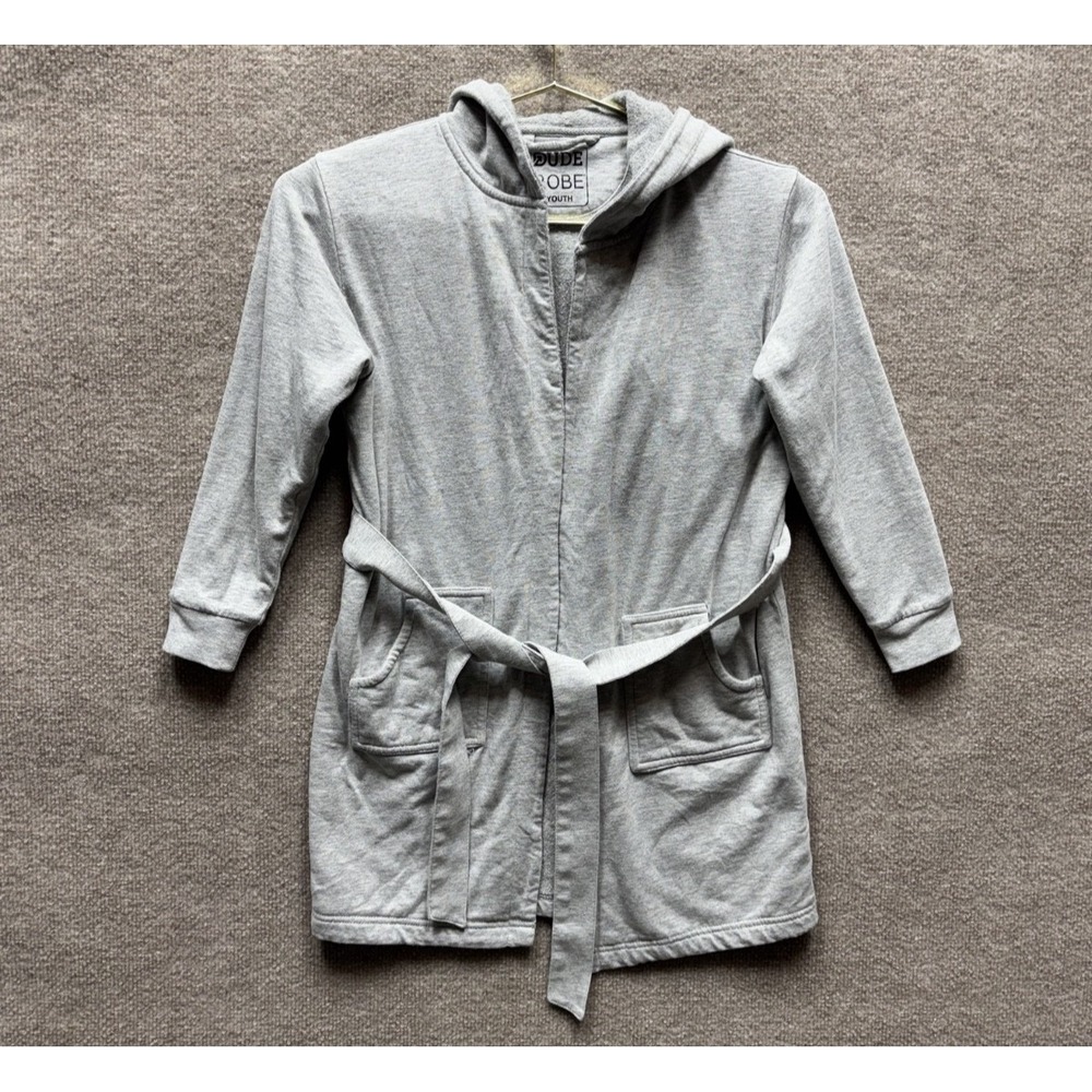 Dude Robe Youth Kids One Size‎ Gray Cotton Terry Cloth Long Sleeve Hooded EUC